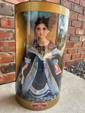 Porcelain Collectible Doll in Navy Blue with Gold Trim
